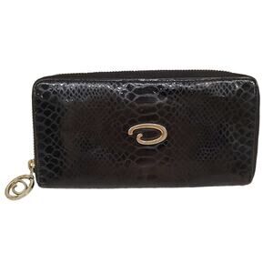 Vintage Oscar De La Renta Leather Wallet Black Snakeskin Pattern Wallet
